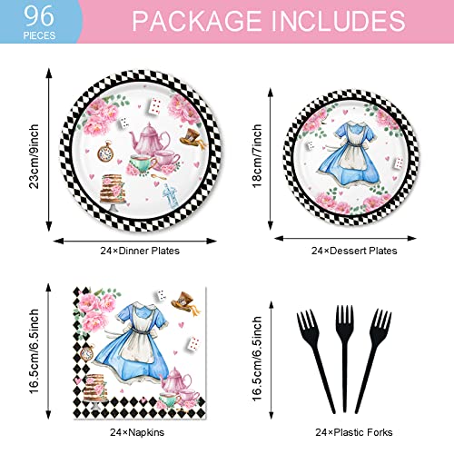 Alice Birthday Party Supplies Onederland Tea Party For Girls Kids Plates Napkins Forks Baby Shower Party Decorations For 24 Guests #TOP1