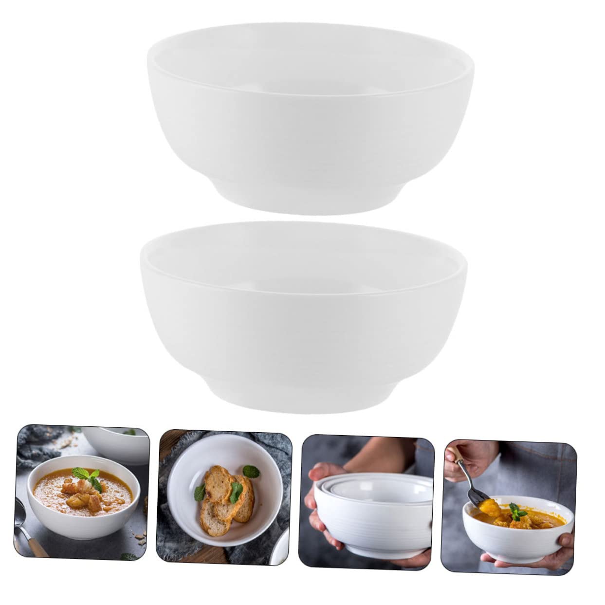 iplusmile Insalatiera in Ceramica Bianca 2 Pezzi, Grande Tonda | Facile da Pulire, per Conservare Cibo, Adatta a Casa e Ospitalità, Stile Essenziale