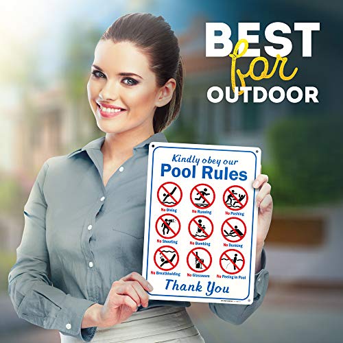 Kindly Obey Our Pool Rules Sign, 10" X 14" 0.40 Aluminum, Fade Resistance, Indoor/Outdoor Use, Usa Made By My Sign Center #TOP2