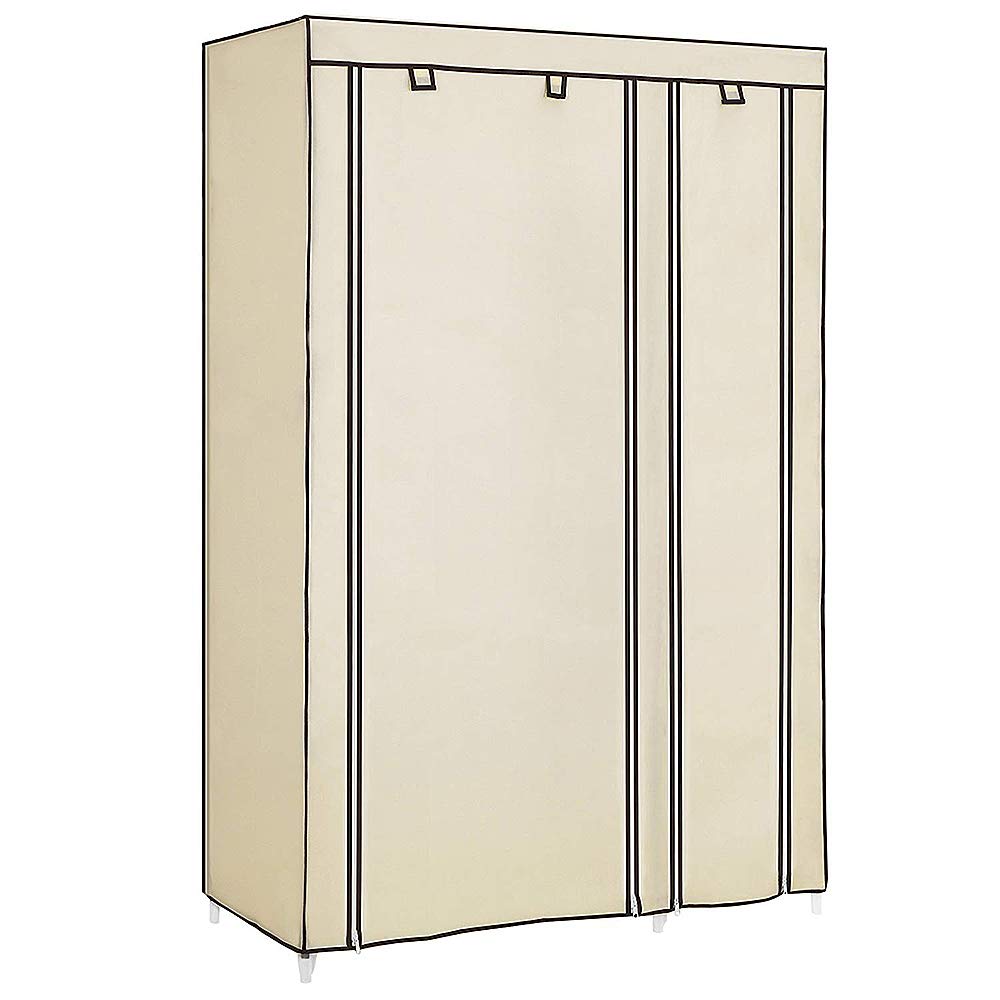 HUOLE Armarios de Tela para Ropa, Armario Ropero con Varillas, Armario Portátil, Resistente al Polvo Estantería de Almacenaje, Dormitorio, Estudio (Beige, 110 * 45 * 175cm)