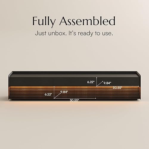 Miniatura 3 de POVISON Soporte de TV completamente ensamblado de mediados de siglo moderno, consola multimedia de madera de 94.49" con luz LED ajustable, centro