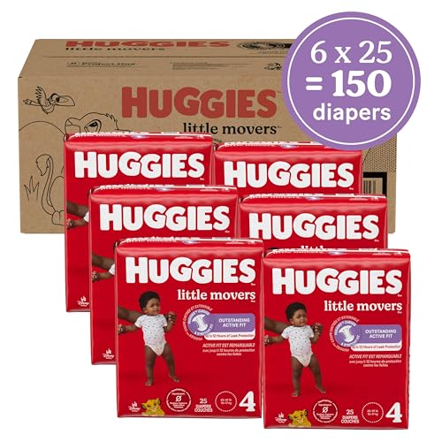 huggies size 4 diapers little movers baby diapers size 4 22-37 lbs 150 count 6 packs of 25 packaging may vary