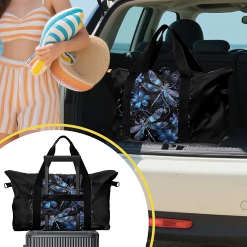 BIGCARJOB Dragonfly Foldable Duffle Bag for Travel Camping Overnight Bags Carry On Personal Item Travel Bag Outdoor Gym Duffel Bags with Adjustable Strap4