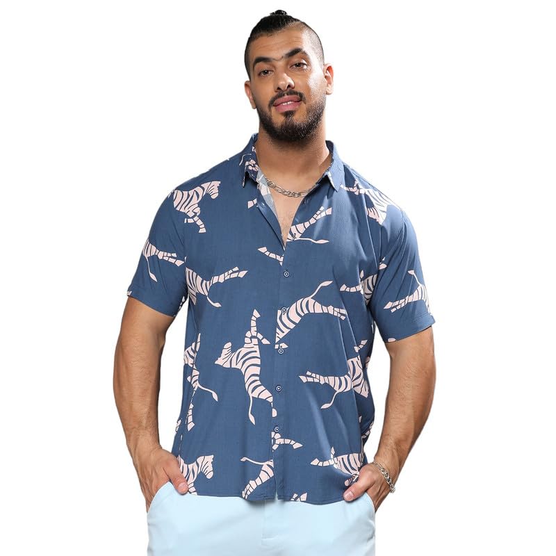 Image of Instafab Plus Men's Shirt for Casual Wear | Spread Collar | Short Sleeve | Button Closure | Plus-Size Fit | Cotton Shirt Crafted with Comfort Fit for Everyday Wear