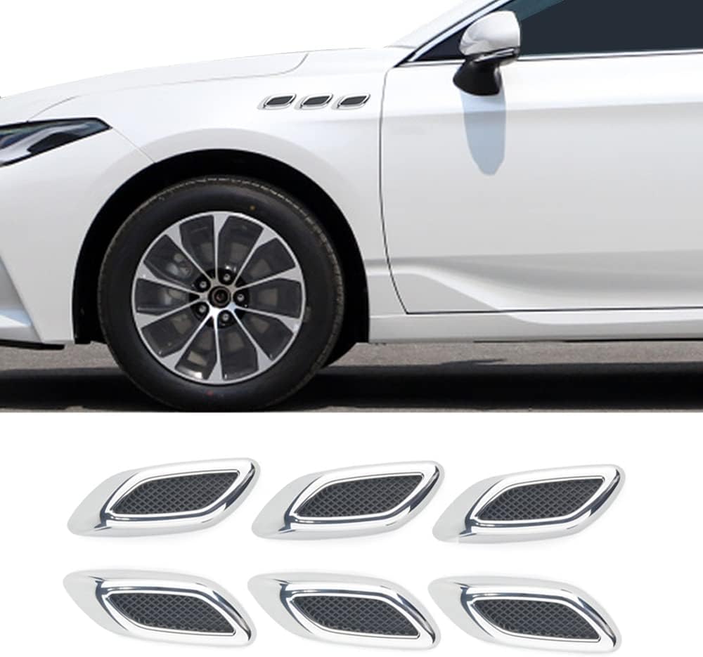 6pcs Car Fender Trim Decorative Intake Universal Auto Air Flow Bumper Side Vent Decal Scoop Hood Spolier Door Carbon Fiber ABS Chrome Silver Exterior Glossy Black Sticker for Most Cars…
