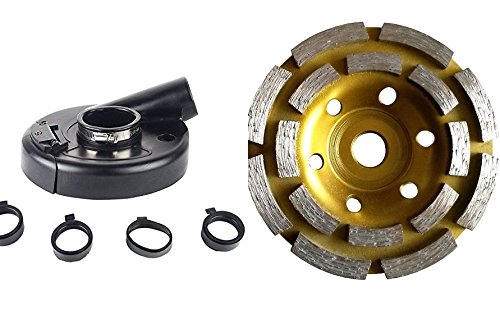 7 inch Rubber Dust Shroud for Grinder Plus 7 Inch Diamond Double Row Grinding Cup Concrete Grinding Masonry Coating Removal lippage Smoothing Travertine Surface Smoothing