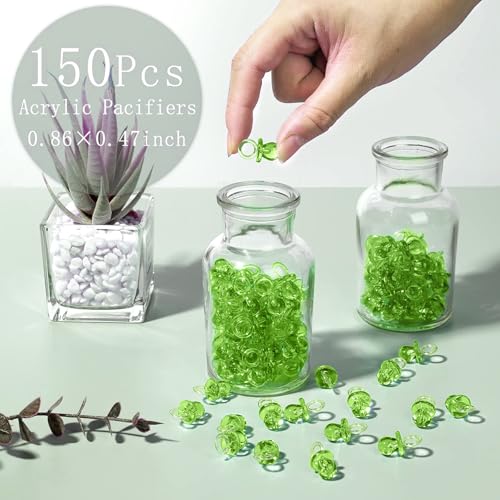 Image of XINHUIDALSQ 150 Mini Acrylic Pacifiers for Baby Shower Girl Game, 0.86 Inch Bulk Chupones para Gender Reveal Party Favors Table Decoration (Green)