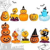 10 Pieces Halloween Miniature Pumpkin Figurines Mini Fall Resin Pumpkin Ghost Ornaments Fairy...