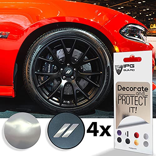 Image of IPG Compatible for Dodge Charger Challenger Durango Wheel Center Cap Decal Sticker Wrap Kit Personalize Your Vehicle (Inner Logo, Silver Chrome)