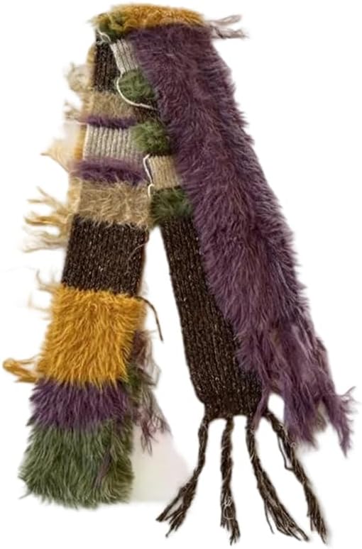 Vsadsau Women Color Block Knitted Scarf Soft Warm Striped Tassel Scarves Cold Weather Neck Wrap