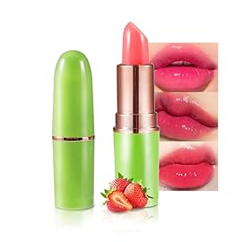 BINGBRUSH Aloe vera Color Changing Lipstick,Moisturizer Long Lasting Lip Care Magic Lip Gloss,Makeup Lipstick Set (1pc 02Strawberry, A-1pc)