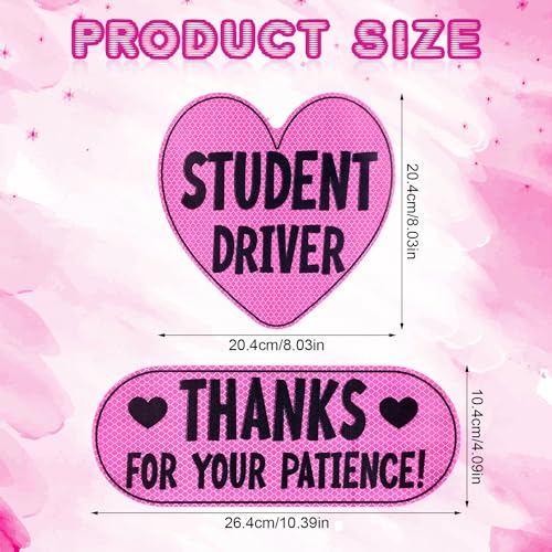 Image of 2pcs New Driver Car Decal, Thanks for Your Patience Student Magnet Driver Sign Student Driver Pink Sticker for New Student Drivers (Student Driver)