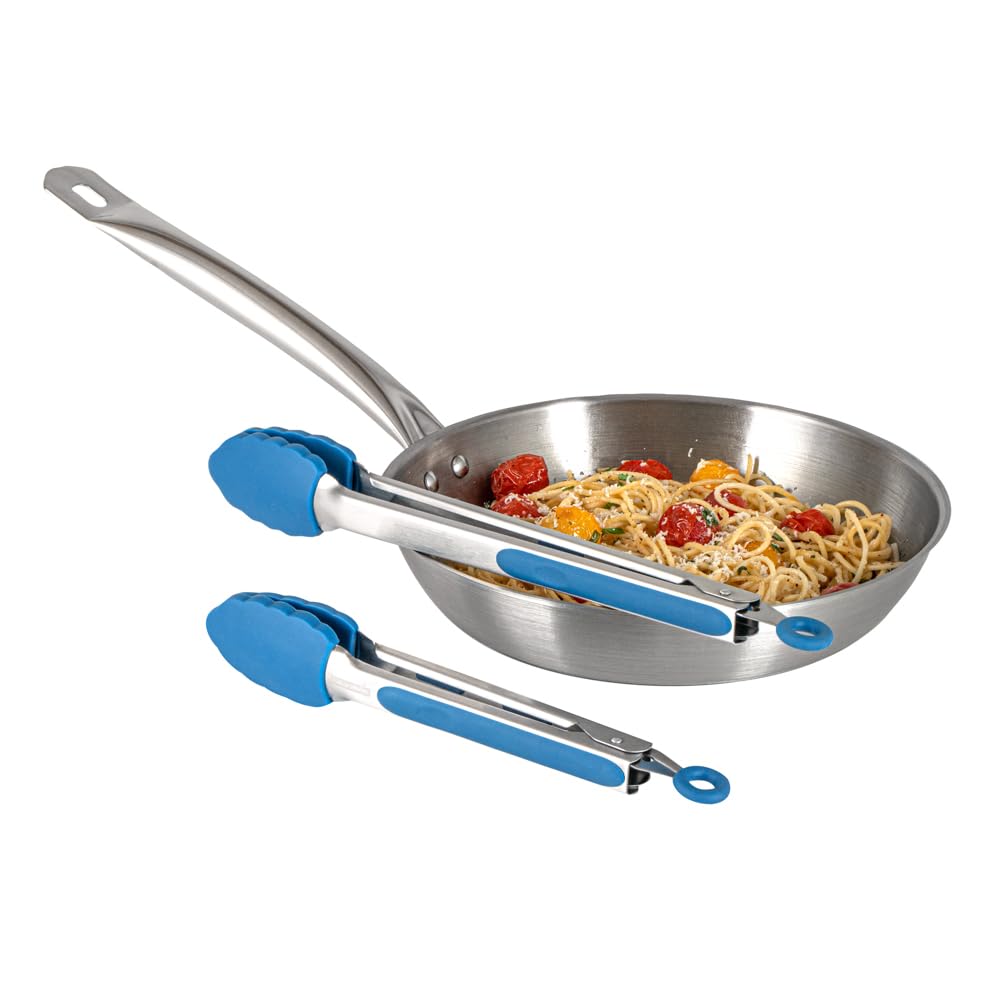 Met Lux - Juego de pinzas de cocina de 9 y 12 pulgadas, 1 juego de pinzas de alimentos lavables en lavavajillas, cabeza de silicona festoneada, mango de agarre con reposamuñecas, pinzas de acero