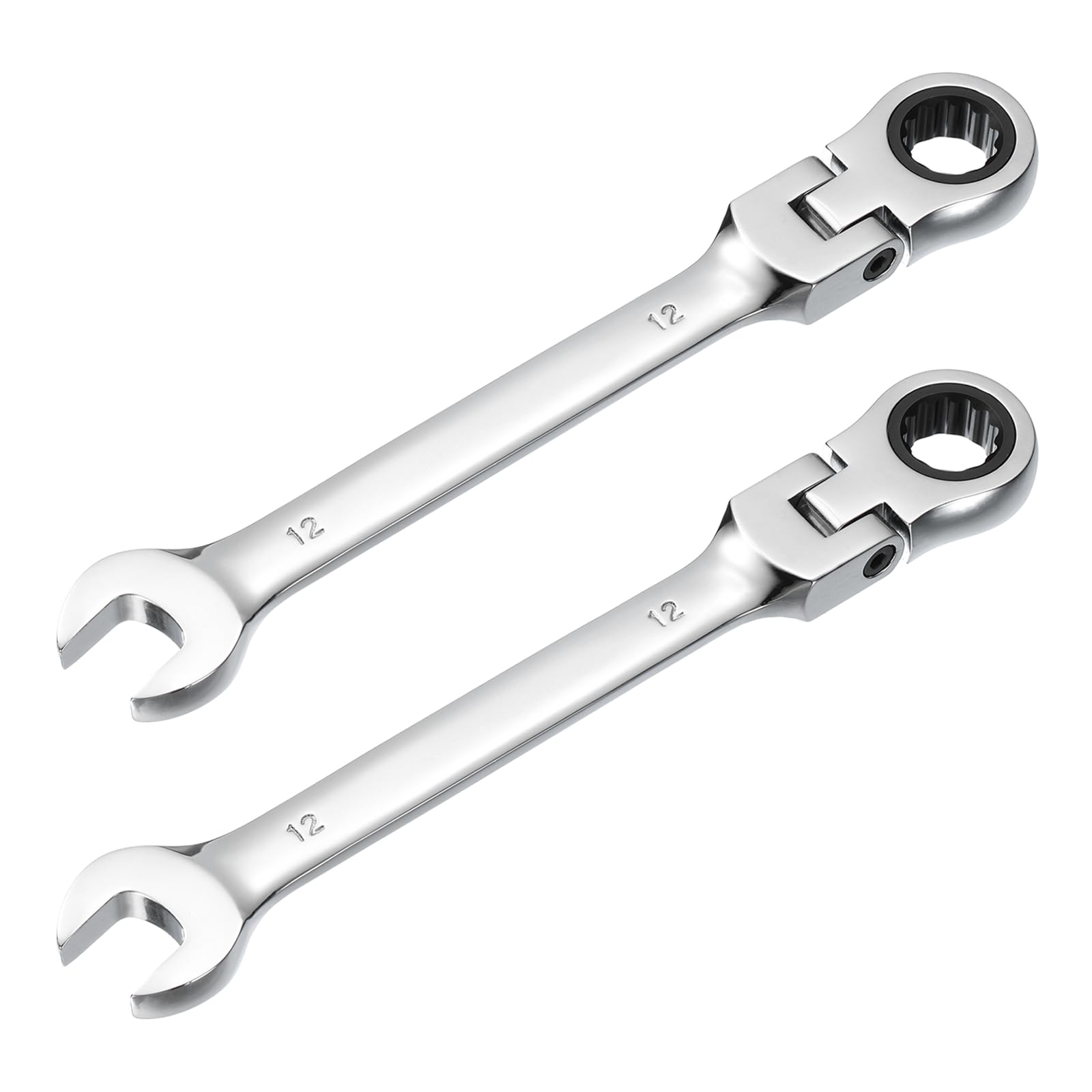 sourcing map 2 Pcs Flex-Head Ratcheting Combination Wrench 12mm 72-Teeth Metric Standard Ratchet Box and Open End CR-V Steel Double Ended Wrench for Fasteners Nuts Bolts