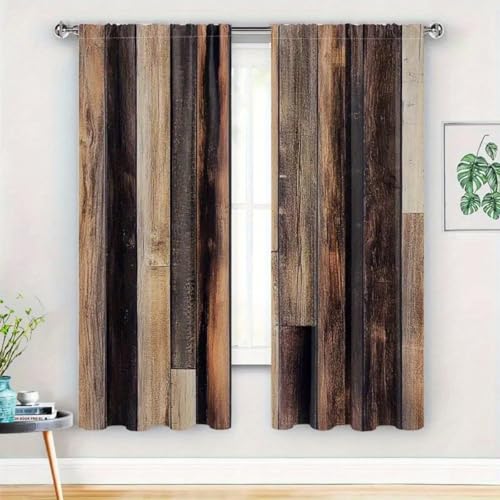 Rideaux occultants rustiques marron 70x220cm effet planches de bois