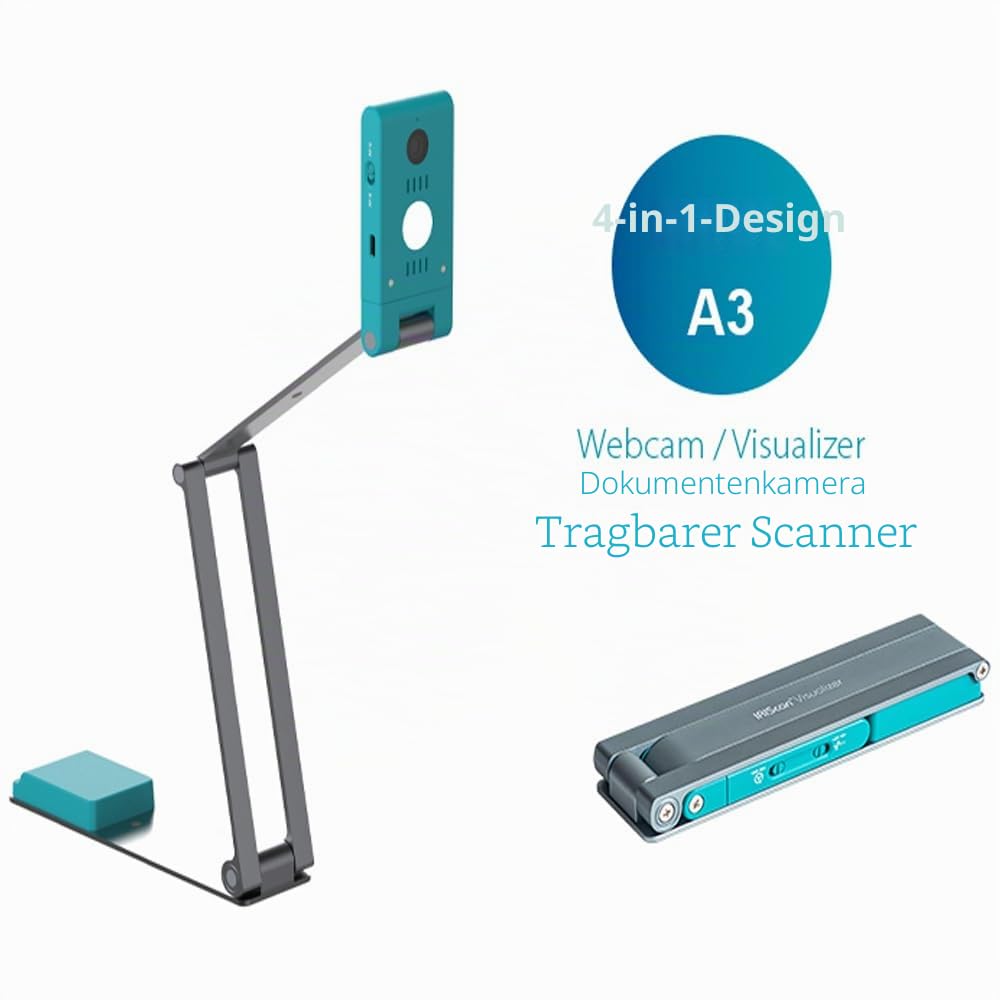 IRIScan Visualizer 7 Dokumentenkamera Grau mit 13MP 4K Ultra HD, A3-Scanner für Unterricht und Videokonferenzen, mit KI-Mikrofon, LED und USB, für Win & Mac, inkl. Readiris PDF