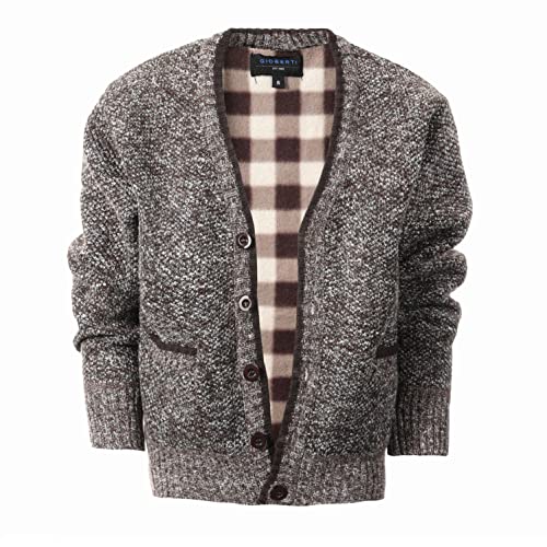 Image of Gioberti Kids and Boys Cardigan Sweater with Soft Brushed Flannel Lining and Pockets, Melange Coffee, Size 8