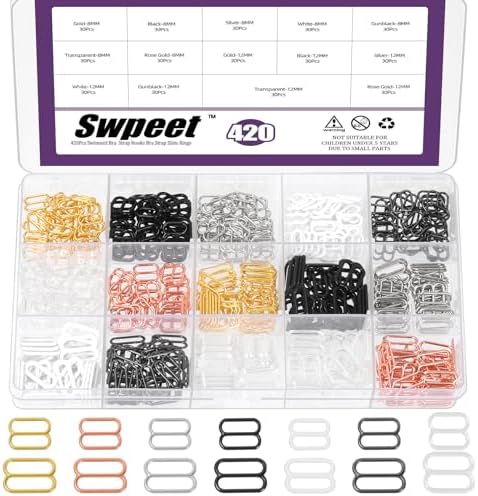 Swpeet 420Pcs 7 Colors 8 mm 12 mm Figure 8 Shape Bra Strap Slider...