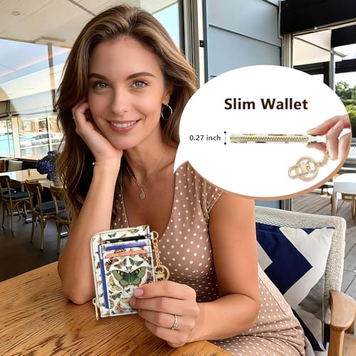 Image of GIANCOMICS Slim Wallet Credit Card Holder Women, Butterfly Rfid Blocking Small Card Case, Keychain Thin Pocket Curved Zipper Wallet, Travel Card Holder PU Leather ID Window, Ladies Female Gifts