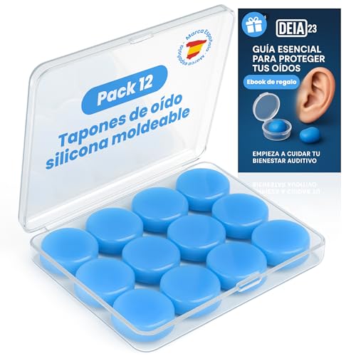 DEIA23 SUPERPACK Tapones de Oído de Silicona Moldeable – Pack 12 | Aislamiento de ruido para dormir, estudiar y viajar | Protección auditiva suave, ajuste personalizado y reutilizable. EBOOK INCLUIDO.