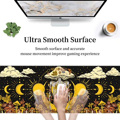 Mushroom Skeleton Moon Plants Gaming Mouse Pad Xl, Large Extended Mousepad Desk Pad, Long Nonslip Rubber Mice Mats Stitched Edges Playmat For Office Home Gamer, 31.5X11.8 Inch #TOP4