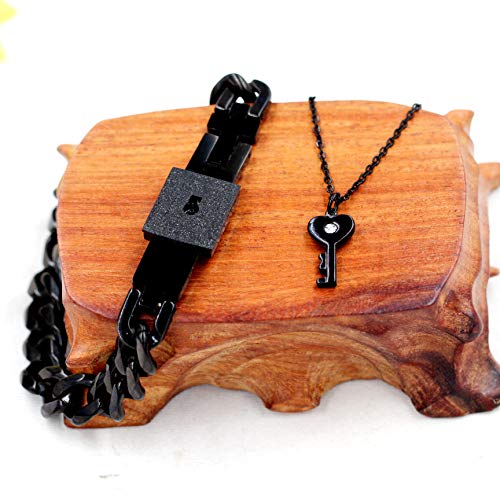Uloveido Titanium Steel Key Pendant Necklace and Square Lock Bangle Bracelet Set for Couples Valetines Gifts4