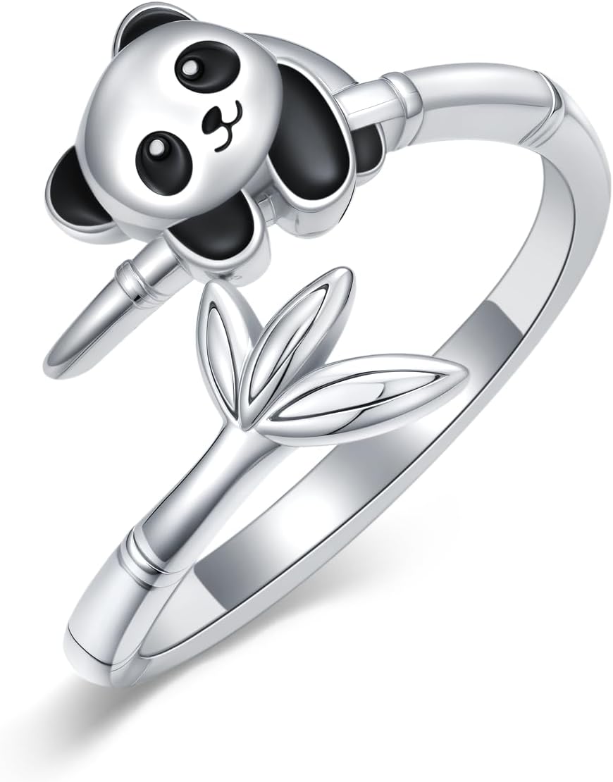 Animal Finger Rings for Women 925 Sterling Silver Raccoon/Koala/Fox/Panda Cute Adjustable Open Ring Gifts for Women