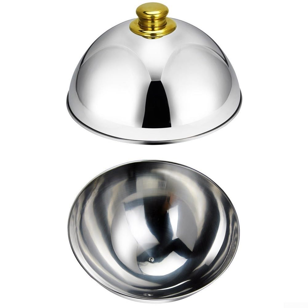 Coprivivande per acciaio 2 Campana per Microonde Anti per polvere Coperchio per Cucina Ristorante 25.5cm(Gold)