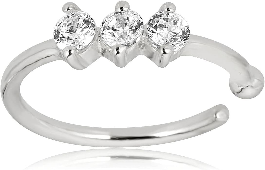 AVORA 14K Gold Simulated Diamond CZ Nose Ring Hoops (20 Gauge)