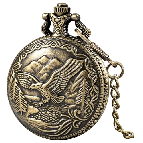 Image of Tiong Pocket Watch Pattern Vintage Quartz Pocket Watches with Chain Christmas Graduation Birthday Gifts Fathers Day