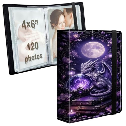 Image of Photo Album 4x6 120 Photos with Strong Elastic Band, Moon Crystal Dragon | Large Capacity Premium Leather Picture Album, Portable Wallet Albums Photo Book for Family Anniversaries Wedding Baby
