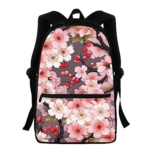 THKVSV Mochila con estampado de cerezos en flor para niños y niñas, mochila para estudiantes de escuela secundaria, mochila japonesa Sakura 4, Japón Sakura 6, Talla única, Mochilas daypack