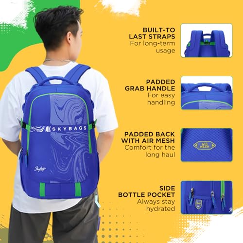 Image of Skybags Vesper 15.6 Compatible Laptop Backpack 40L | 3 Compartments with Front Slip Pocket and Rain Cover | Bottle Holders, Padded Back with Air Mesh | Office & Casual Backpack for Men & Women