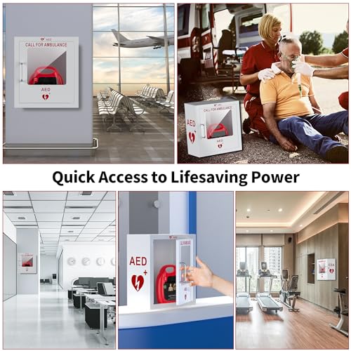 Image of AED Cabinet with Industial-Grade Steel Metal Plate See-Through Window Wall-Mounted Aed Cabinet Fits All Brands of AED Defibrillators, | Rust-Proof | Corrosion-Proof | 14.2 x 7.1 x 15.7 Inches