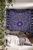 Fabricado en la India Hippie Mandala Sun, Moon Maditation Poster Tapiz para colgar en la pared, color morado indio, estrellas de sol ardiente, psicodélico, popular mística teñido anudado, manta de playa, 30 x 40 pulgadas