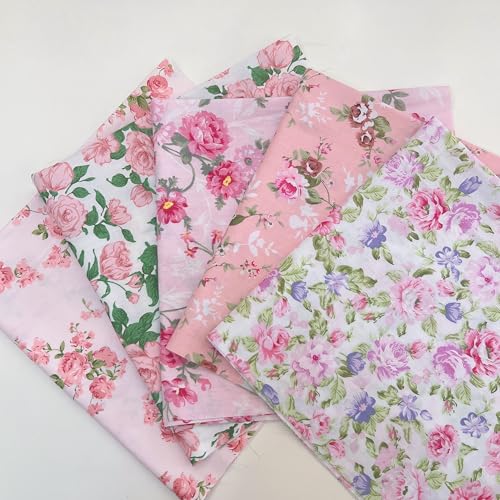 Image of Cotton Fabric DIY Making Supplies Quilting Patchwork Fabric Fat Quarter Bundles DIY for Quilting Cotton Patchwork Cushions (14pcs Light Pink, 20 inch x 20 inch)