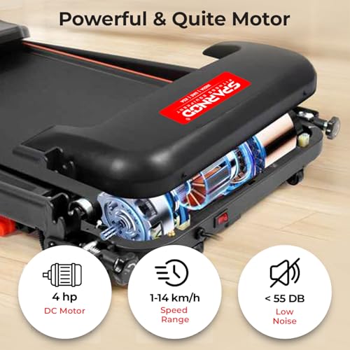 Image of Sparnod Fitness STH-1140 Treadmill for Home Use, 4 HP Peak Motor, 1-14 km /h Speed, Foldable with Bluetooth Speaker & Multi-LED Display, Manual Incline, 12 Preset Programs, Max User Weight 90 kg