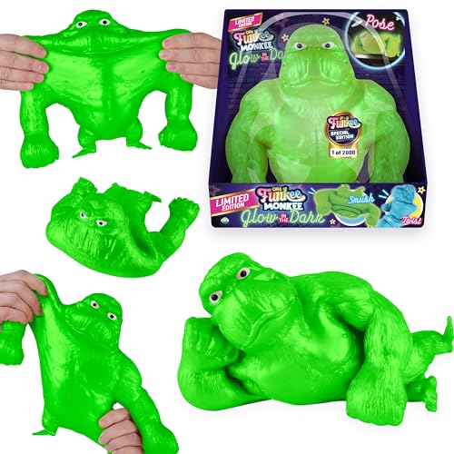 Limited Numbered Series (2500 Produced) ORB GLOW IN THE DARK Funkee Monkee (Green) - Big 4.5 Lb Stretchy Monkey - Squishy, Squeeze for Stress Relief - Special Edition Collectible Toy for Kids / Adults