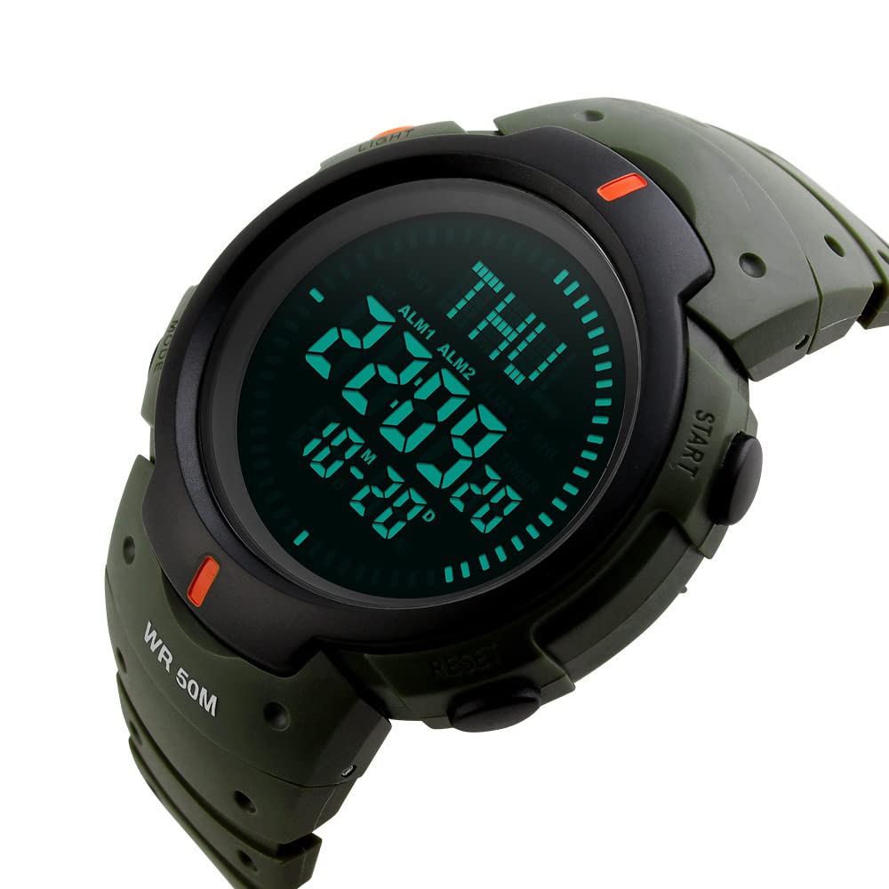Multifuncional Deportivo Digitales LED Electrónica Brújula Relojes de Pulsera de Hombre 50M Impermeable Alarma Doble Tiempo Outdoor Militar Tácticas Plástico Reloj