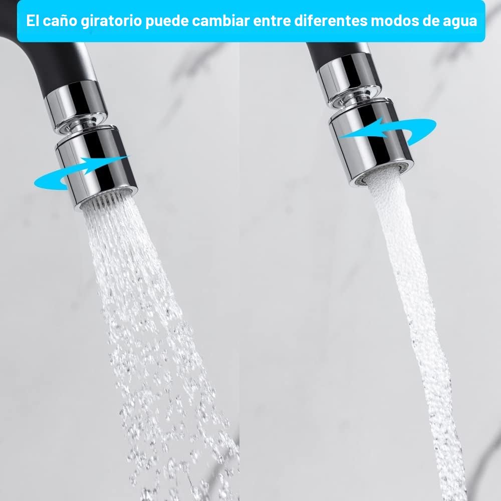ONECE Grifo Cocina de Pared con 2 Modos, con Interfaz de Lavavajillas/Lavadora 3/4", Mezclador con Rociador de Caño Giratorio, Grifería Monomando Rotación de 360°, Acero Inoxidable 304, Negro