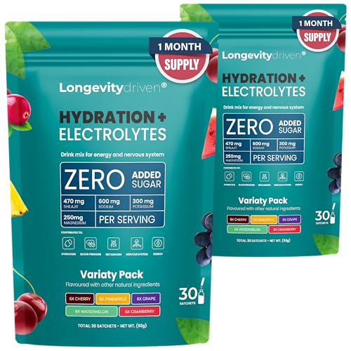 Shilajit Original Elektrolytpulver 1620mg für Männer & Frauen Vitalitäts & Langlebigkeitsgetränk mit Shilajit Original Himalaya, Magnesium, Natrium & Kalium, 5 Geschmacksrichtungen - 30 Portionen - X2