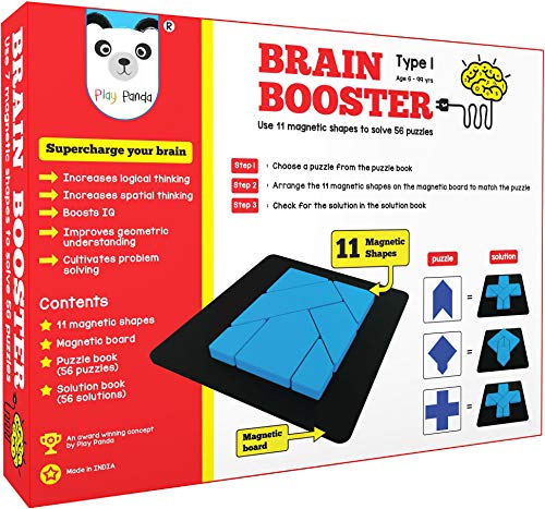 PLAY PANDA Brain Booster Type 1 (Senior) - 56 Puzzles Designed To Boost Intelligence - With Magnetic Shapes, Magnetic Board, Puzzle Book And Solution Book