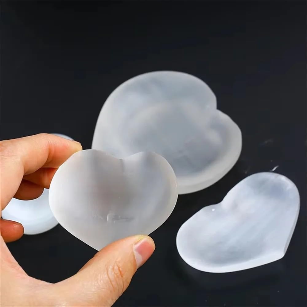 AARTERZZA 1pc 100-120g White Selenite Polished Crystal Heart Bowl Hand Carved Shape Crystals