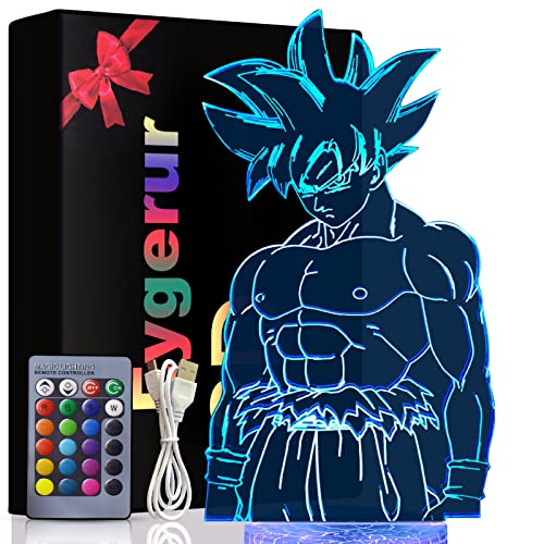 Dragon Ball Geschenke Spielzeug Dekoration Nachtlicht 3D LED Illusion Lampe Mit Fernbedienung & Touch 7 Farben + 16 Farben wechselnd Opreated Dimmbare Nachttischlampe für Kinder Männer Goku Fans
