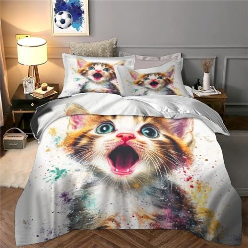 Housse de couette chaton 3D anti-décoloration avec éclair caché - 6