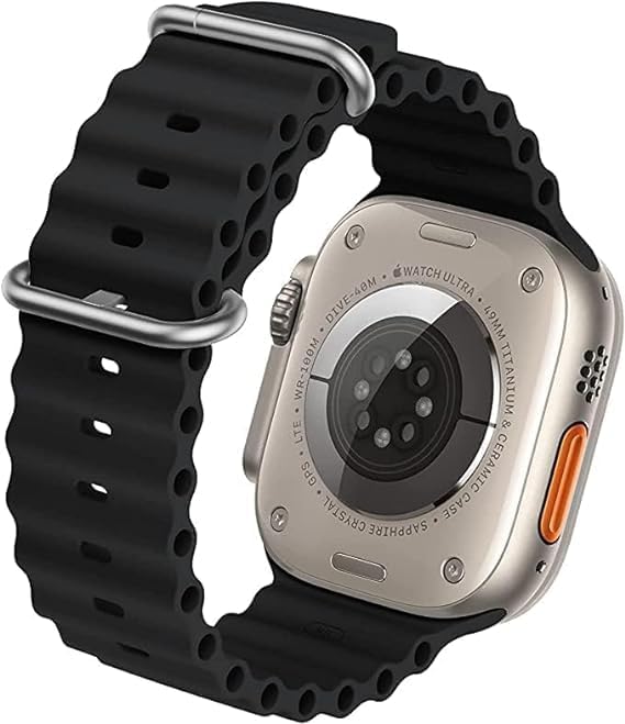 ខាងក្រោយ view of the Generic T1000 Ultra Smartwatch, showing the heart rate sensors and charging contacts.