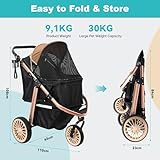 DAISTERN Hundebuggy bis 30KG, Klappbarer Aluminium-Hundewagen, Gepolsterte Liegefläche, Schwenkbares Vorderrad, Große Hinterrad, Hinterradbremsen, Verstellbarer Griff, Sicherheitsleine