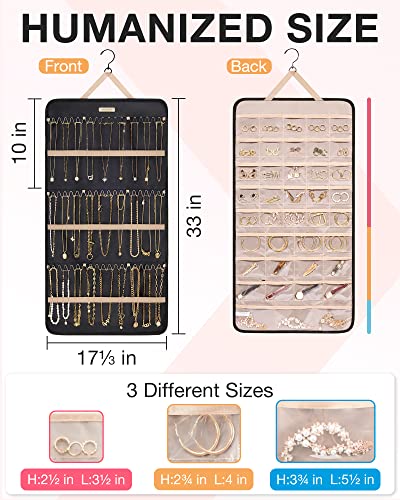 Image of BAGSMART Hanging Jewelry Organizer Necklace /Earring /Ring 2-Sided XL Black