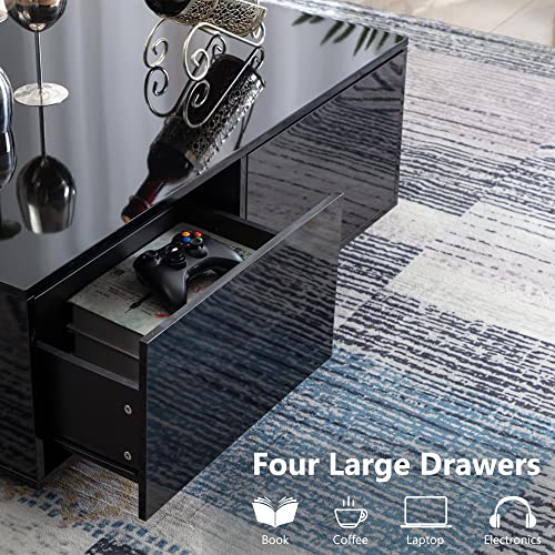 St.mandyu Led Coffee Table With Storage Drawers, Modern High Glossy Center Table With 20 Colors Led Lights For Living Room, Black #TOP7
