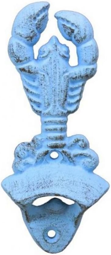 Hampton Nautical Rustic Light Blue Wall Mounted Lobster Bottle Opener 6"-Vintage Cast Iron Decor-Sea Life